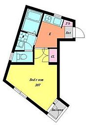 Ｓｕｐｒｅｍｅ　Ｈｉｌｌｓ 2階1Kの間取り