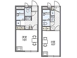 レオパレスりんどう 2階1Kの間取り
