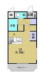 レクエルドユーミー 202 2階ワンルームの間取り