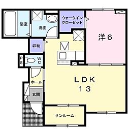 レグルス 1階1LDKの間取り