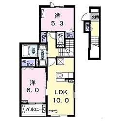 名古屋市営東山線 中村公園駅 バス15分 大治町役場下車 徒歩12分の賃貸アパート 2階2LDKの間取り