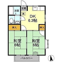 第2山治ハイツ 2階2DKの間取り