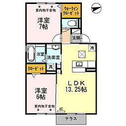 アリビオ東日野 1階2LDKの間取り