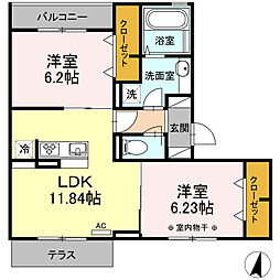京成本線 京成高砂駅 徒歩7分の賃貸アパート 1階2LDKの間取り