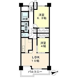JR山手線 目白駅 徒歩4分の賃貸マンション 6階2LDKの間取り
