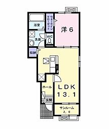 ヴィラ　アンソレイユI 1階1LDKの間取り