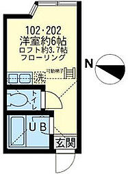 ユナイト浅田アールグレイの杜 1階ワンルームの間取り