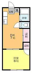 サンライズアパートメントＢ 2階1DKの間取り