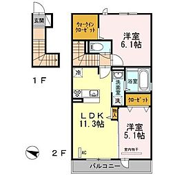 ビアンカ大名 2階2LDKの間取り