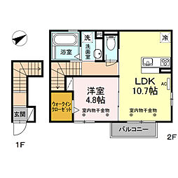 コージーコート朝日 2階1LDKの間取り
