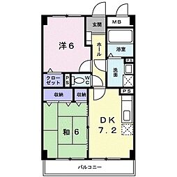 クリスタルガーデン1 2DKの間取図画像