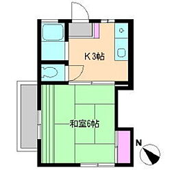コーポリバーサイド 1階1Kの間取り