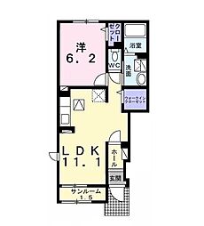 キャンディハウスII 1階1LDKの間取り