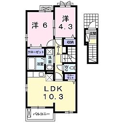 JR鹿島線 鹿島神宮駅 徒歩14分の賃貸アパート 2階2LDKの間取り