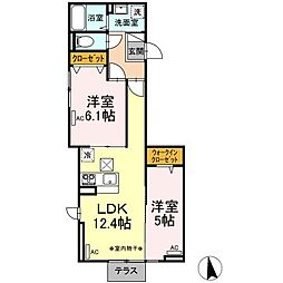 JR中央線 八王子駅 徒歩20分の賃貸アパート 1階2LDKの間取り
