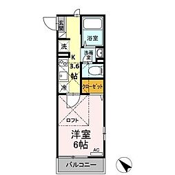 レセンテ山王2 1Kの間取図画像