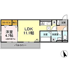 名鉄犬山線 江南駅 徒歩5分の賃貸アパート 1階1LDKの間取り