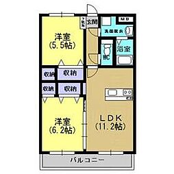 ユーミータウン 4階2LDKの間取り