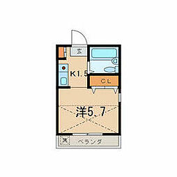 カーサ・セレッソ 2階1Kの間取り