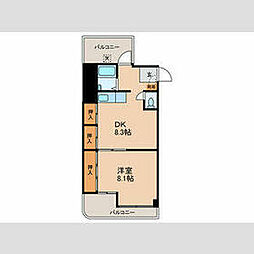 東急田園都市線 駒沢大学駅 徒歩8分の賃貸マンション 4階1DKの間取り