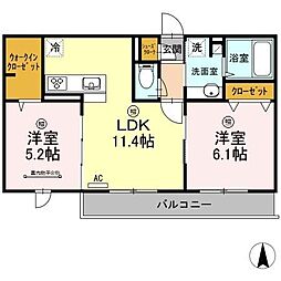 ロイジェントパークス レイクタウン III　Ｄ 2階2LDKの間取り