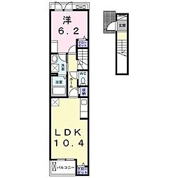 小田急小田原線 町田駅 徒歩18分の賃貸アパート 2階1LDKの間取り