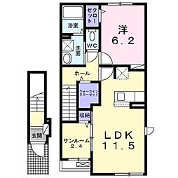 ベル　フルール　I 2階1LDKの間取り