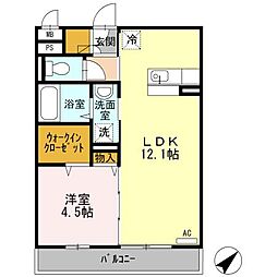 ロイヤルエストIII 2階1LDKの間取り