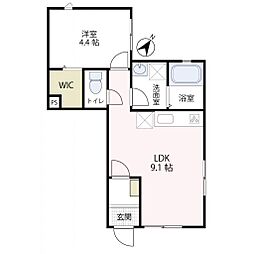 ディアテラス 1階1LDKの間取り