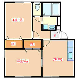エレガント南風 2DKの間取図画像