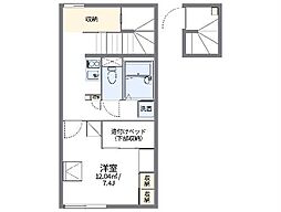 レオパレスプラムヴィラ2 2階1Kの間取り