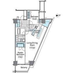 都営大江戸線 東新宿駅 徒歩5分の賃貸マンション 16階2LDKの間取り