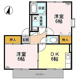 ボナール新城　Ａ棟 1階2DKの間取り