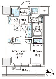 パークアクシス横浜阪東橋 6階1LDKの間取り