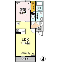 タートルエイト 2階1LDKの間取り