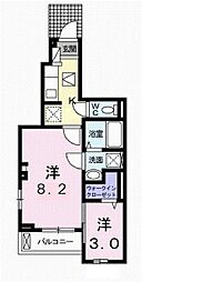 イリーデII 1階2Kの間取り