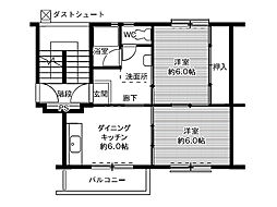 ビレッジハウス笹川9棟 2DKの間取図画像