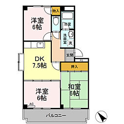 コーポタウン宮ノ北　(南棟) 2階3DKの間取り