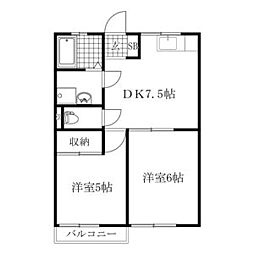 サンリバー 2DKの間取図画像