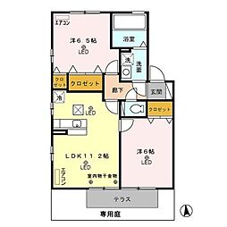 ウィルモア　壱番舘/弐番舘 1階2LDKの間取り