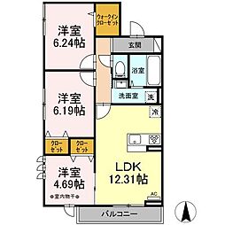 メゾンボヌール 3階3LDKの間取り