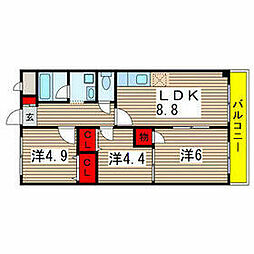 ルミエル稲毛 4階3LDKの間取り