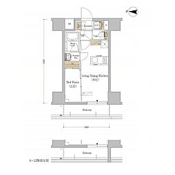 都営新宿線 森下駅 徒歩6分の賃貸マンション 4階1LDKの間取り