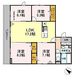 小田急小田原線 町田駅 徒歩12分の賃貸アパート 3階4LDKの間取り