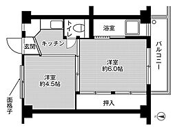 ビレッジハウス大毛2号棟 2Kの間取図画像