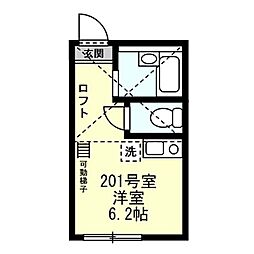 京急本線 能見台駅 徒歩4分の賃貸アパート 2階ワンルームの間取り