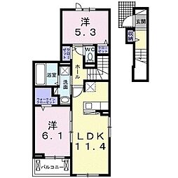 サンクハラ 2LDKの間取図画像