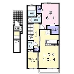 リブリオポラ　Ｃ 2階1LDKの間取り