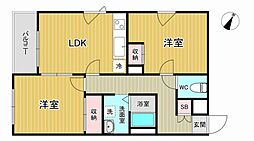 都営新宿線 曙橋駅 徒歩7分の賃貸マンション 2階2LDKの間取り