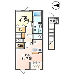プロシード木更津 2階1LDKの間取り